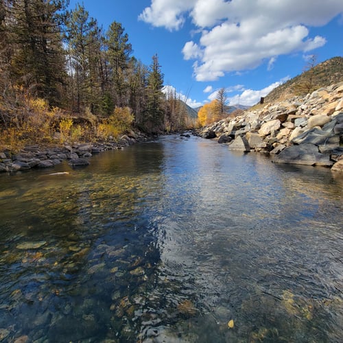 Clear creek canyon fly fishing near Idaho springs colorado in the fall. a view of the river down stream from the George Town Lake