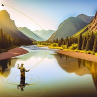 fly fisherman on clear creek colorado stylized painting. 