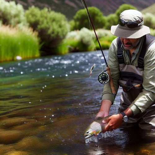 a fly fisherman practicing catch and release