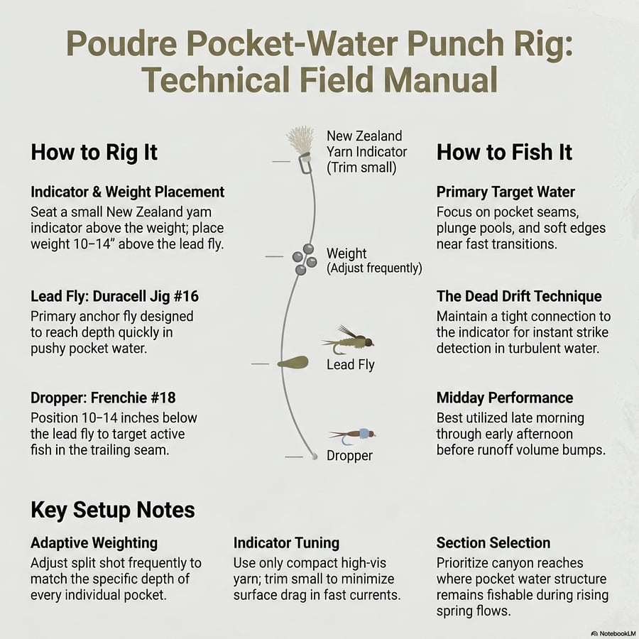 Anglers are encouraged to focus on lower canyon elevations and midday windows to capitalize on increasing insect activity like Blue Winged Olives. Key recommendations include specific fly patterns, rigging strategies, and river access points such as Gateway Natural Area and Picnic Rock.
