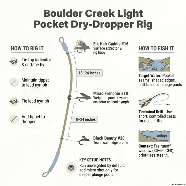 Anglers are encouraged to use light nymphing rigs or dry-dropper combinations, specifically targeting midges and small mayfly imitations during the warmest hours of the day.