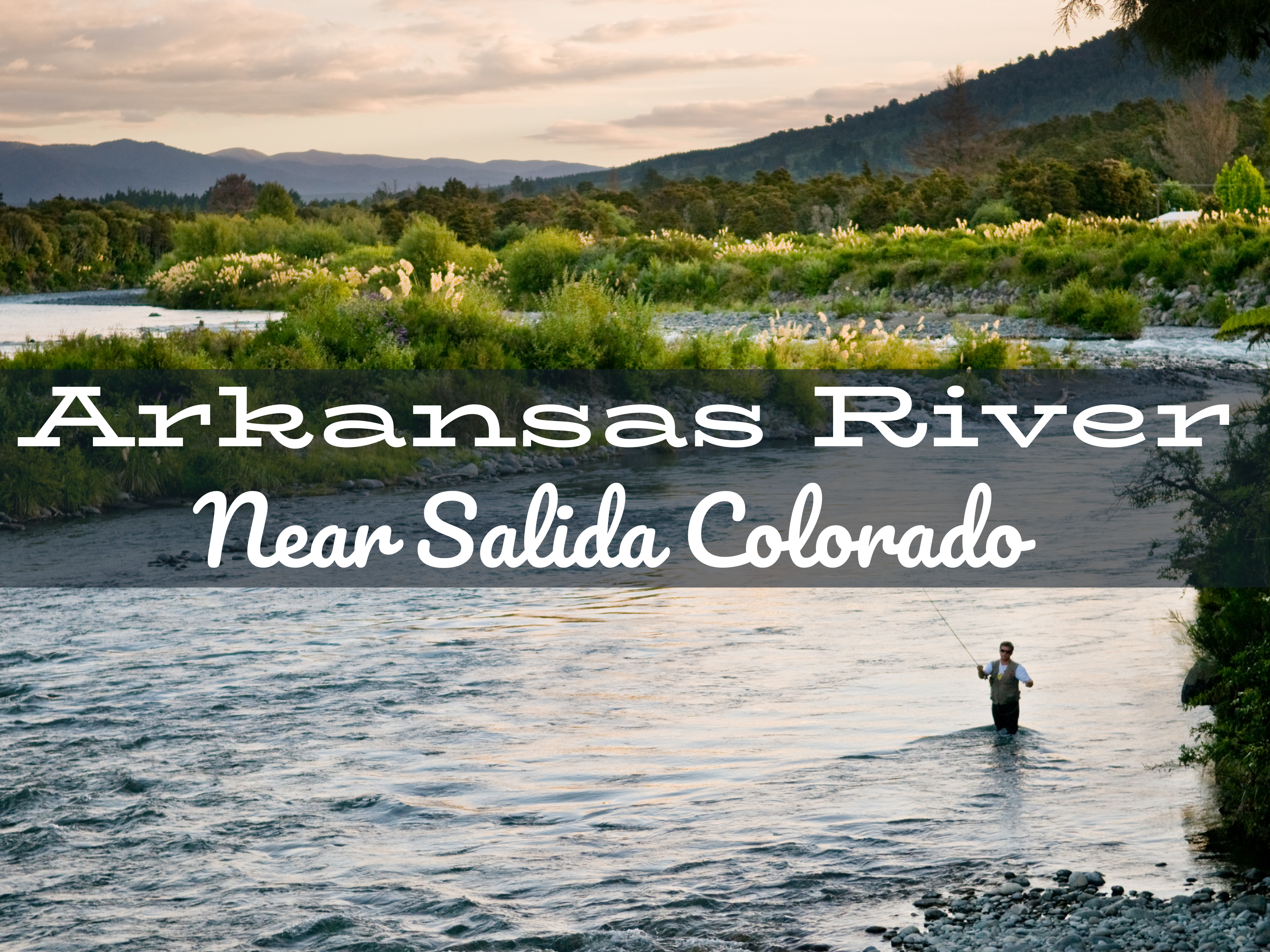 Fly angler casting into the Middle Basin of the Arkansas River near Buena Vista, surrounded by scenic mountain views and fast-moving water in pocket pools and riffles