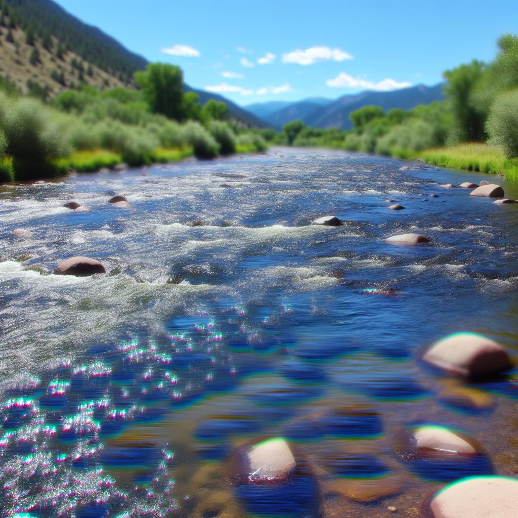 A serene image of the Roaring Fork River in Colorado, with deep pools, gentle riffles, and picturesque stretches inviting anglers of all levels to immerse themselves in its waters.