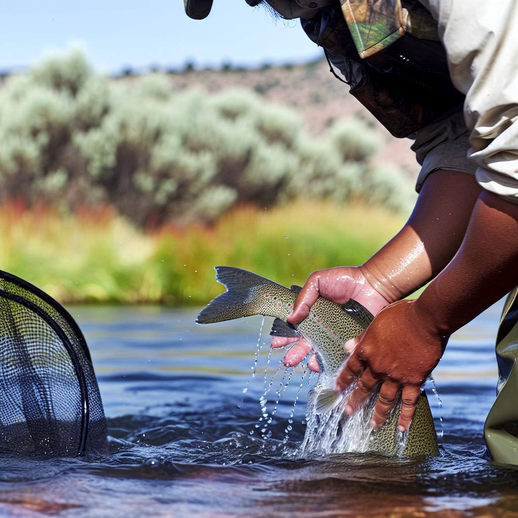 An angler fly fishing in a river with low water levels, reflecting the impact of climate change on fisheries