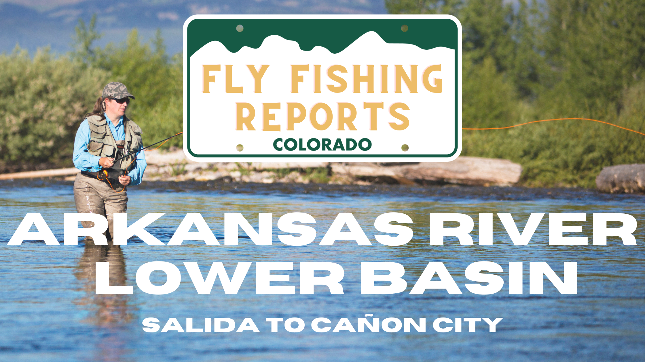 Fly angler casting into the Lower Arkansas River near Cañon City, surrounded by canyon cliffs and crystal-clear waters, targeting trout in deep pools and riffles