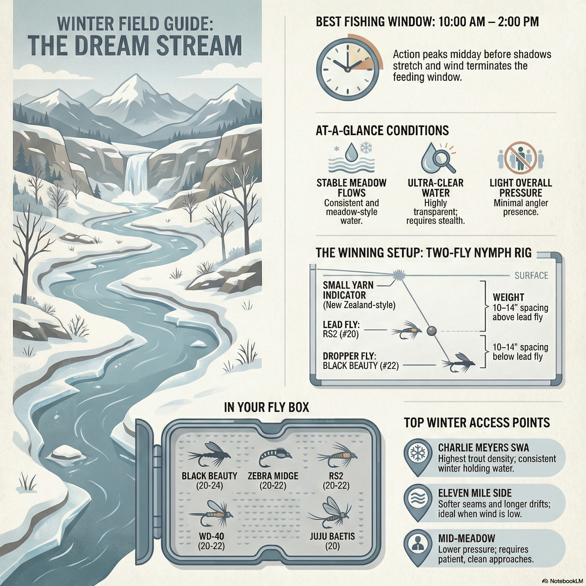The Dream Stream is never subtle in winter. It is open, exposed, and brutally honest about mistakes. When conditions tighten it rewards anglers who slow down 